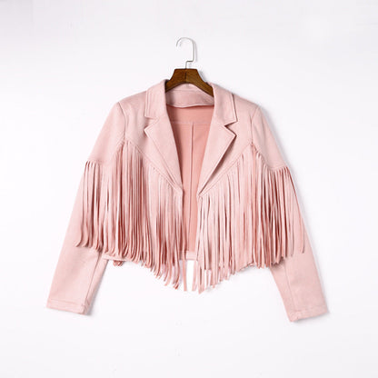 Lederjacke Damen Fransen Suede-Look Modern