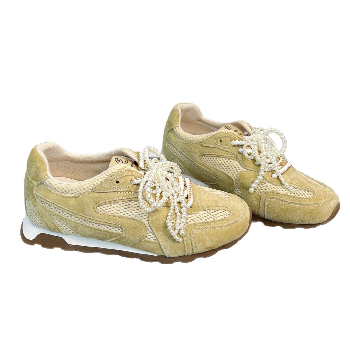 Damen Sneaker Komfortabel Mesh Leicht mit Perlen Dekoration