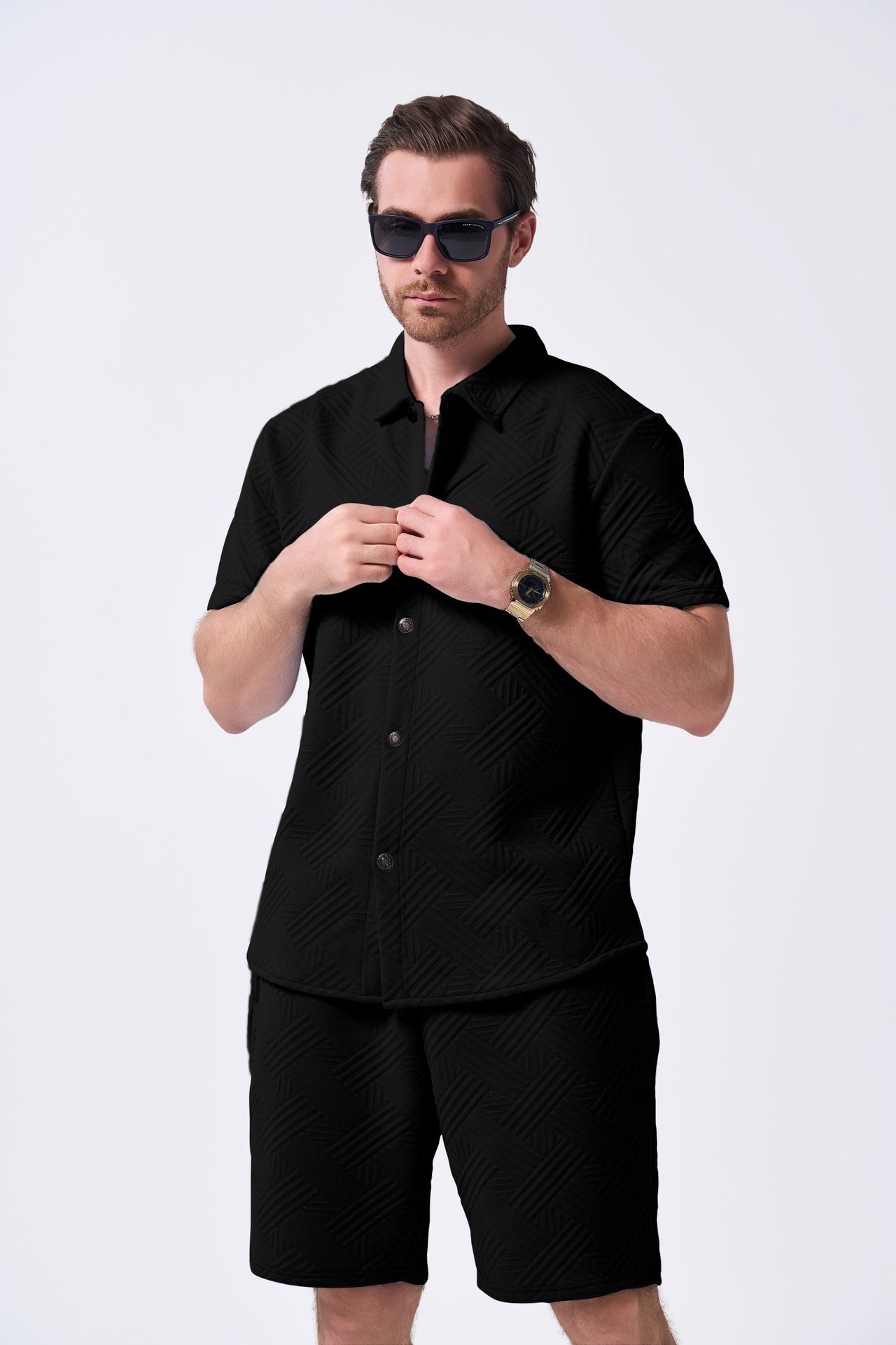 Herren Kurzarmhemd mit Coolen Shorts Sommer