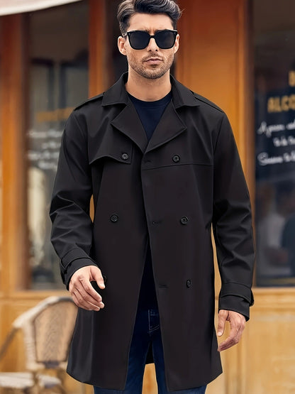 Herren Trenchcoat Eleganter Langmantel Mit Taschen