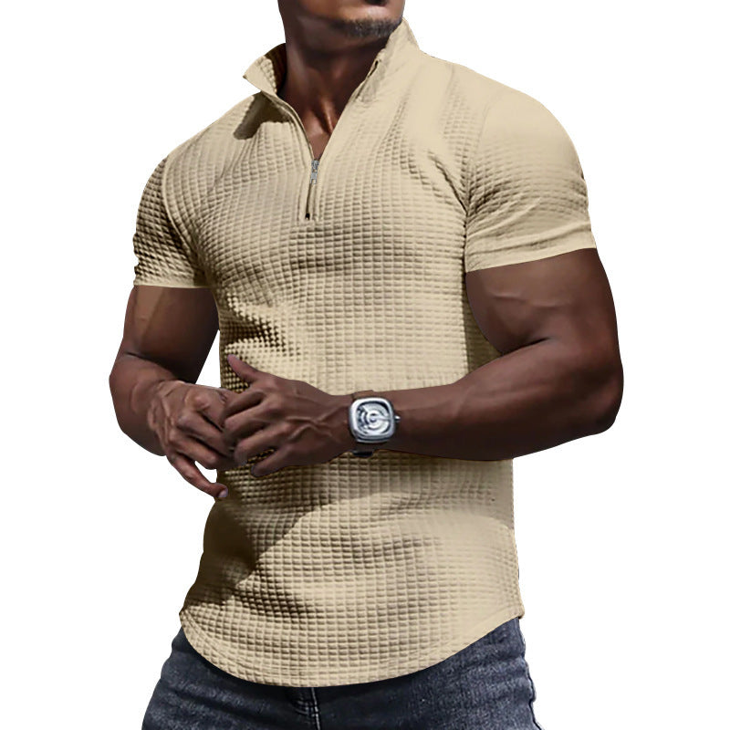 Herren Funktionsshirt Kurzarm Stehkragen Reißverschluss Sportlich