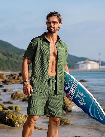 Herren Sommer Outfit Kurzarm Hemd Surf Shorts Trendy