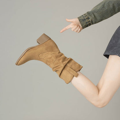 Damen Stiefeletten Lässig Rauleder Braun Schnürsenkel
