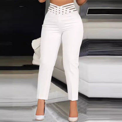 Damen Hose High Waist Stretch Modern Mit Gitterbund