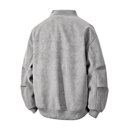 Herren Bomberjacke Vintage Style Reißverschluss Leder Optik