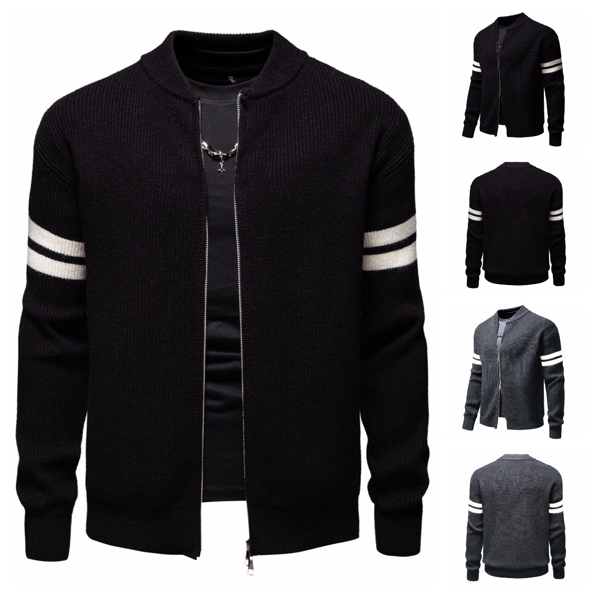 Herren Strickjacke Modern mit Zipper und Streifenmuster - BerlinGlamour