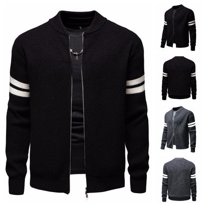 Herren Strickjacke Modern mit Zipper und Streifenmuster - BerlinGlamour