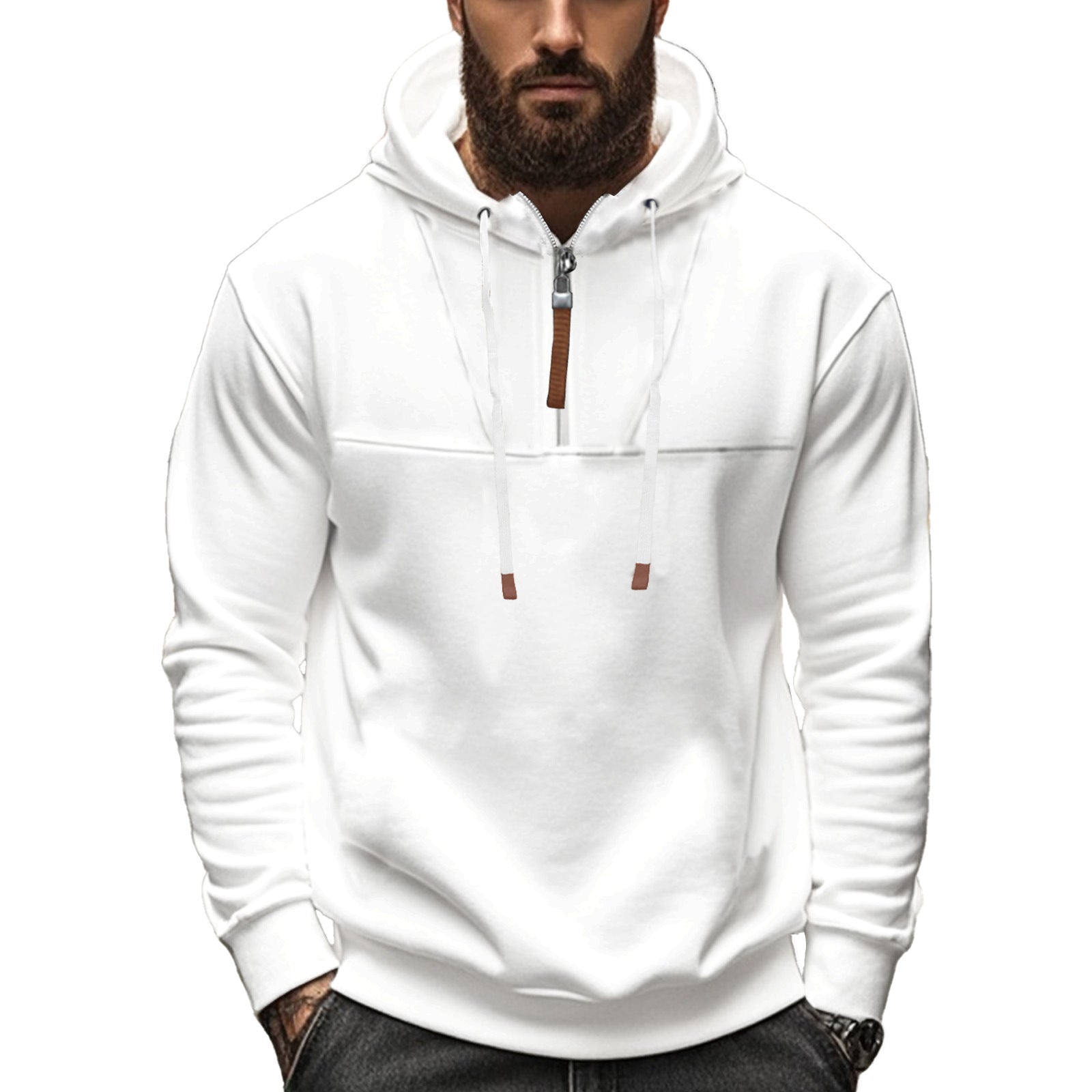 Herren Kapuzenpullover Halbzipper Taschen Funktionell Schwarz - BerlinGlamour