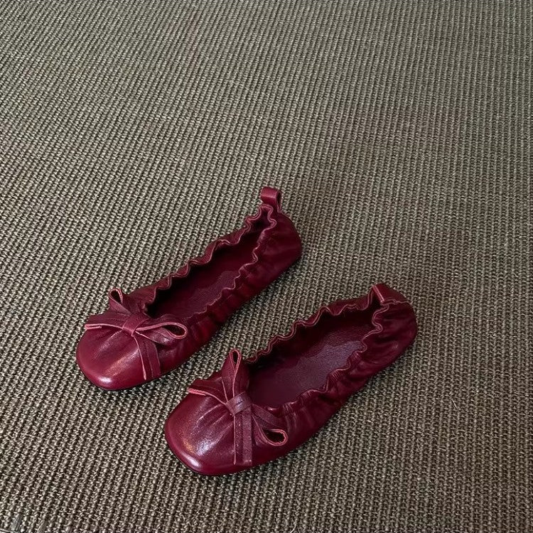 Damen Ballerinas Elastisch Rüschen Schleifen Detail
