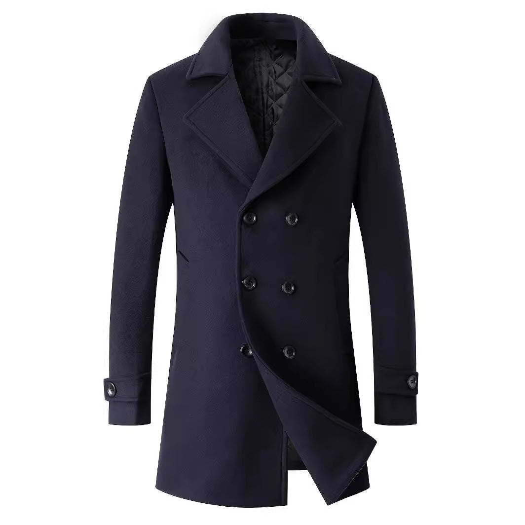 Herren Mantel Doppelknopf Eleganter Wintermantel Schwarz