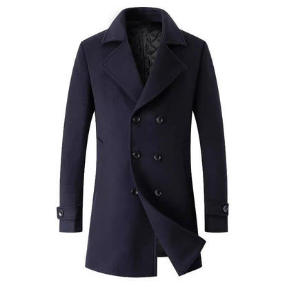 Herren Mantel Doppelknopf Eleganter Wintermantel Schwarz