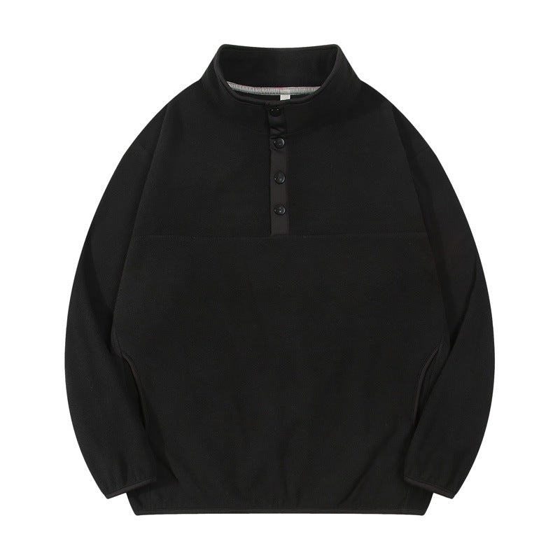 Herren Fleece-Pullover Stehkragen Druckknöpfe Warm