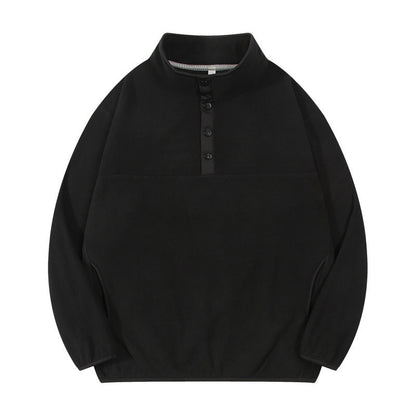 Herren Fleece-Pullover Stehkragen Druckknöpfe Warm