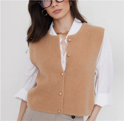 Damen Strickweste Elegante Knopfverschluss Modern