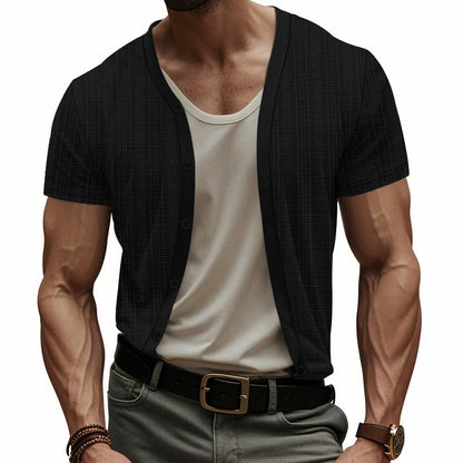 Herren Cardigan Kurzarm Strukturiert Knopfleiste Berlin Style
