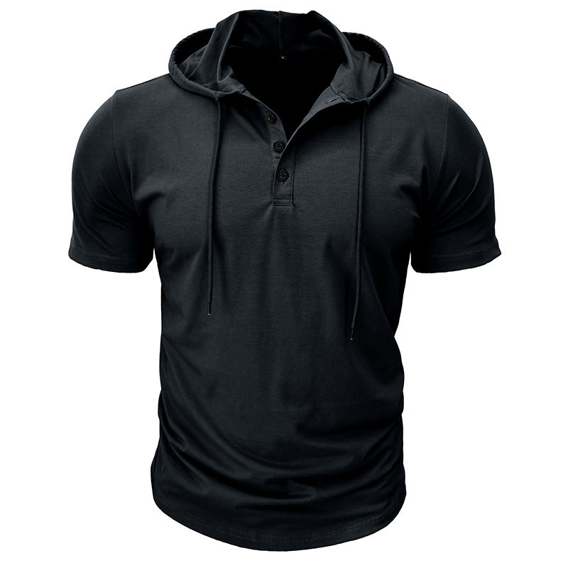 Herren Kapuzenhemd Kurzarm Modern Henley Ausschnitt