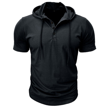 Herren Kapuzenhemd Kurzarm Modern Henley Ausschnitt