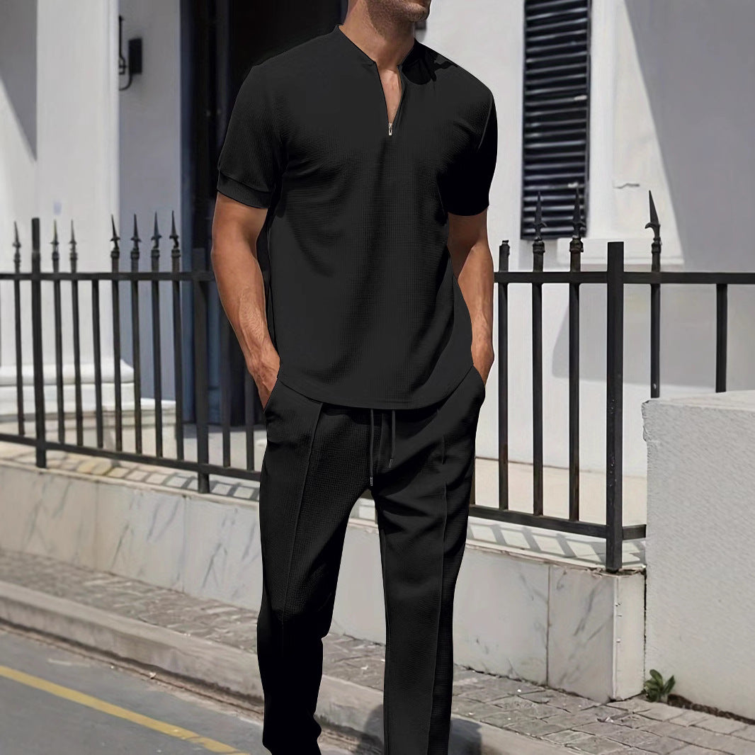 Herren Sportoberteil Kurzarm mit Reißverschluss und Joggerhose