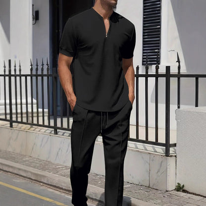 Herren Sportoberteil Kurzarm mit Reißverschluss und Joggerhose
