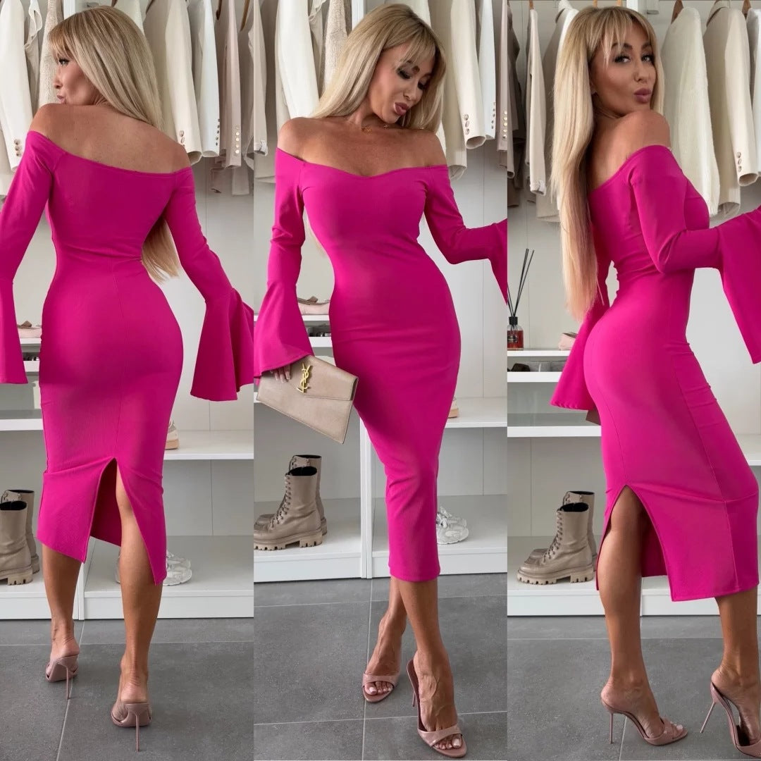 Frauen Wickelkleid Schulterfrei Elegant Kurvig