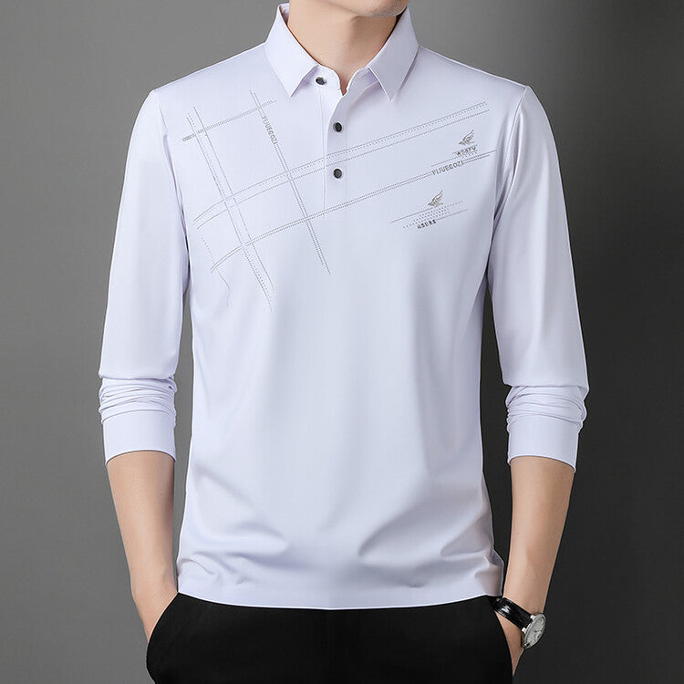 Herren Poloshirt Langarm Sportlich Modern mit V-Ausschnitt