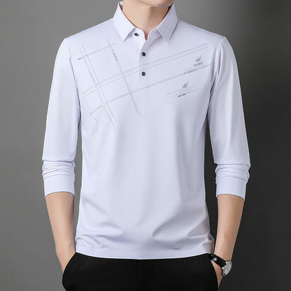 Herren Poloshirt Langarm Sportlich Modern mit V-Ausschnitt