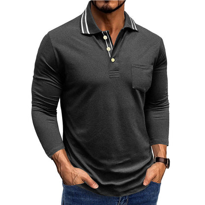 Herren Langarm Polo Modern Kontrastkragen Slimfit