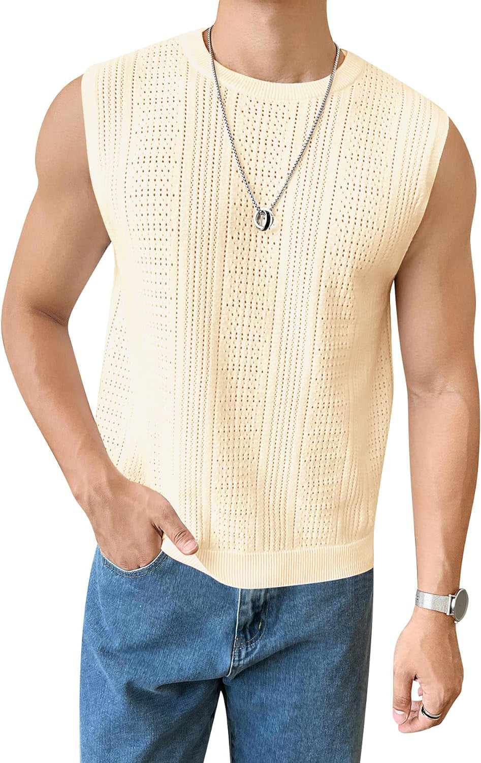 Herren Stricktop Lässig Mit Lochmuster Modern