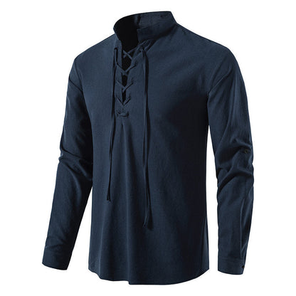 Herren Langarmhemd Lässig Modern Schnürfront