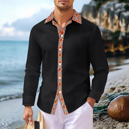 Herren Hemd Langarm Bunt Kragenmuster Modern
