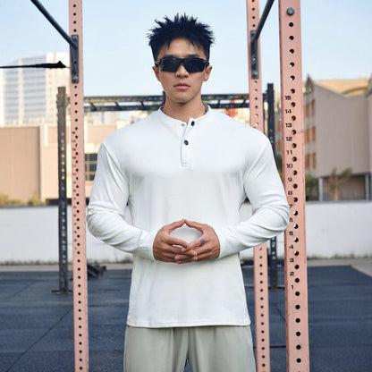 Herren Langarmshirt Atmungsaktiv Knöpfausschnitt Modern