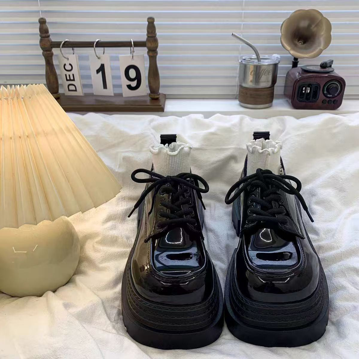 Damen Plattform-Schnürschuhe Hoch Modisch Dickes Sohle