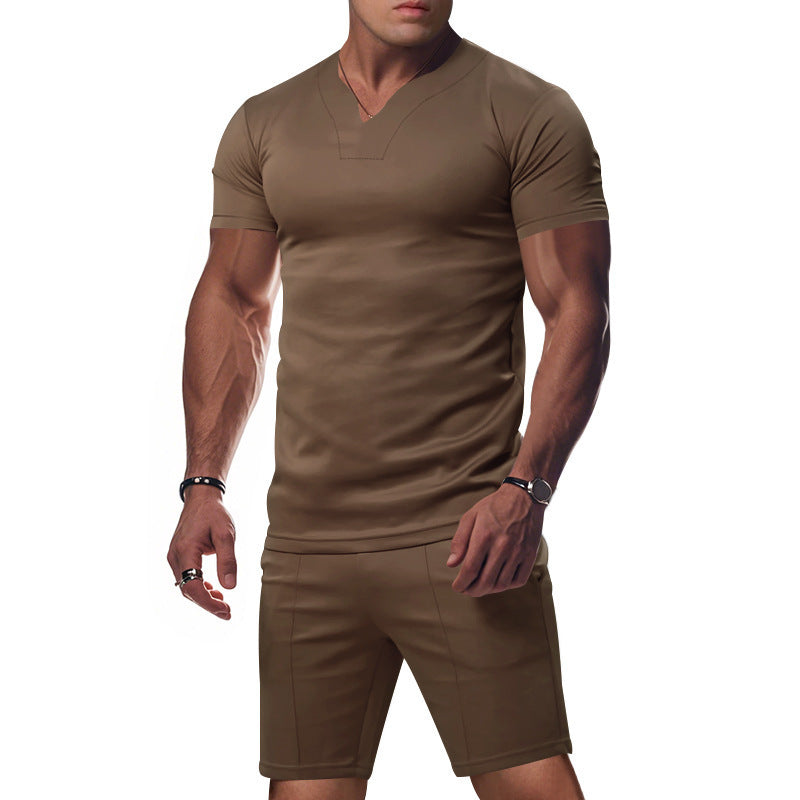 Herren T-Shirt V-Ausschnitt Sportlich Figurbetont