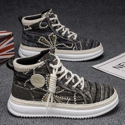 Damen Sneaker Hohe Denim Schuhe Robust