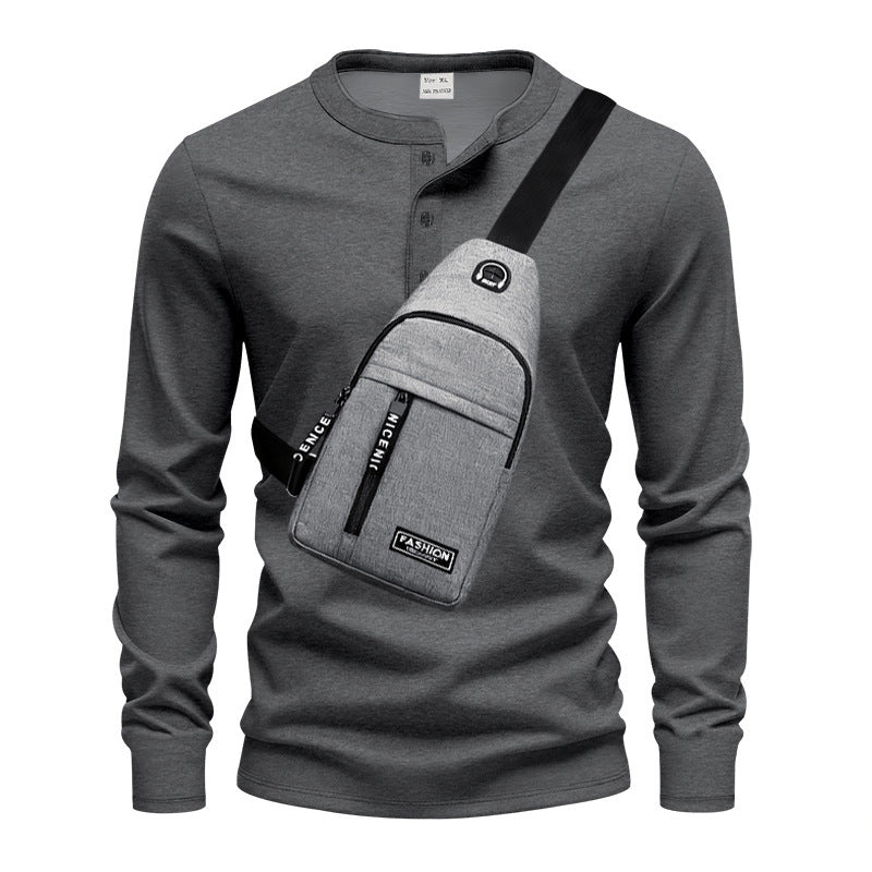 Herren Langarmshirt Modern mit Knopfleiste und Tasche
