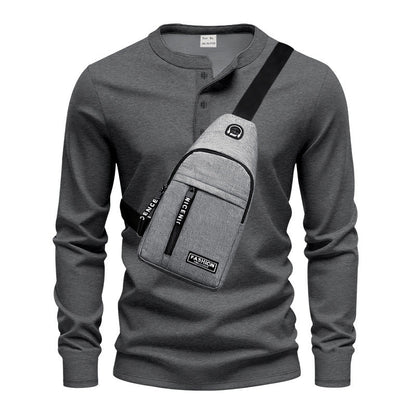 Herren Langarmshirt Modern mit Knopfleiste und Tasche