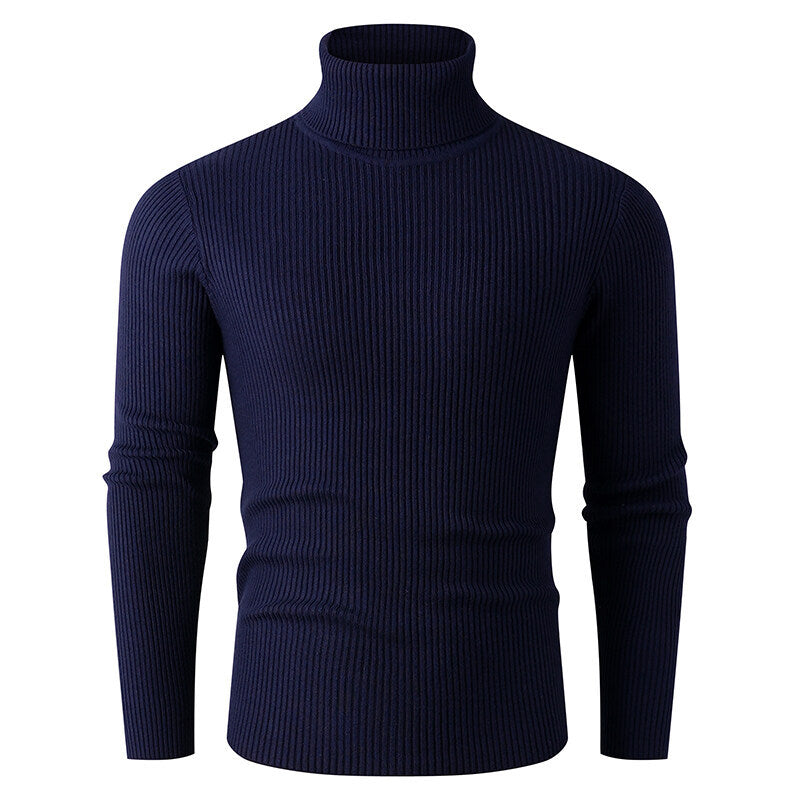 Herren Rollkragenpullover Gerippt Strick Modern Schwarz