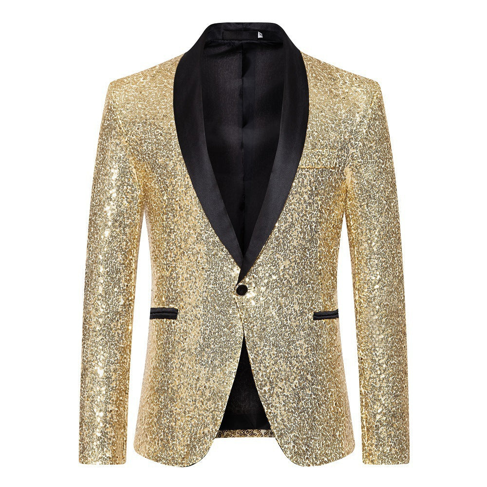 Herren Blazer Glamour Pailletten Effekt Satin Kragen