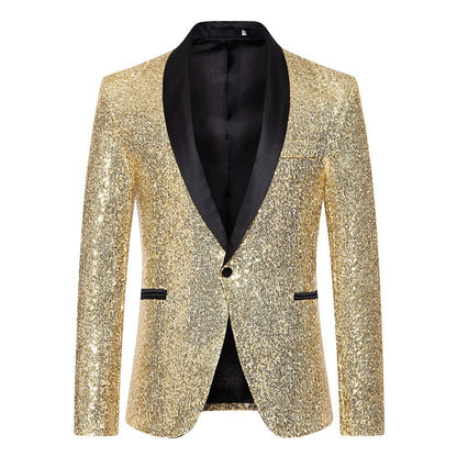 Herren Blazer Glamour Pailletten Effekt Satin Kragen