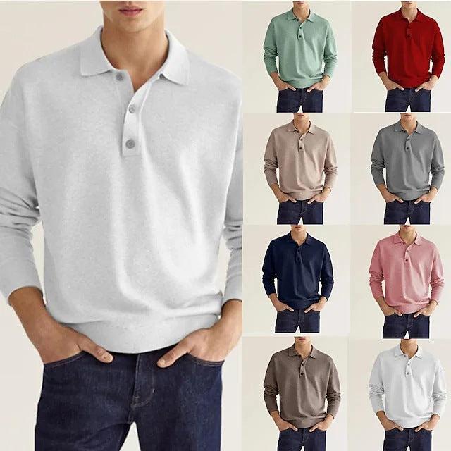 Herren Langarm-Polo Modern mit Knöpfen Elegant - BerlinGlamour