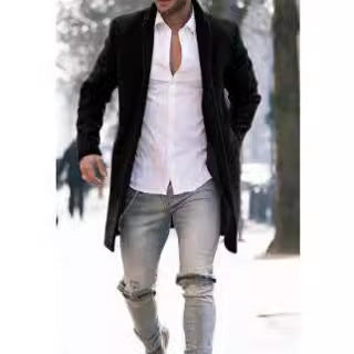 Herren Langmantel Elegant Schwarz Berlin Stil
