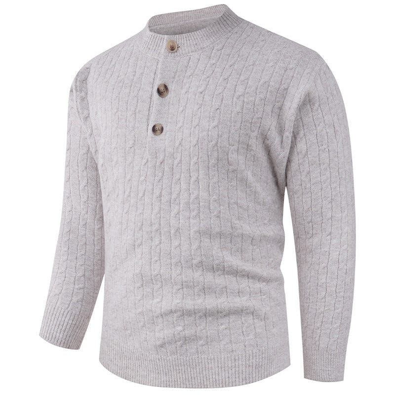 Herren Pullover Grobstrick Modern Schalkragen Knopfdesign