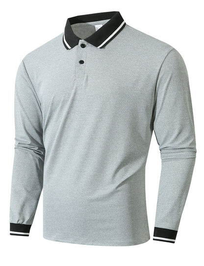 Herren Poloshirt Langarm Sportlich Rippstruktur Modisch