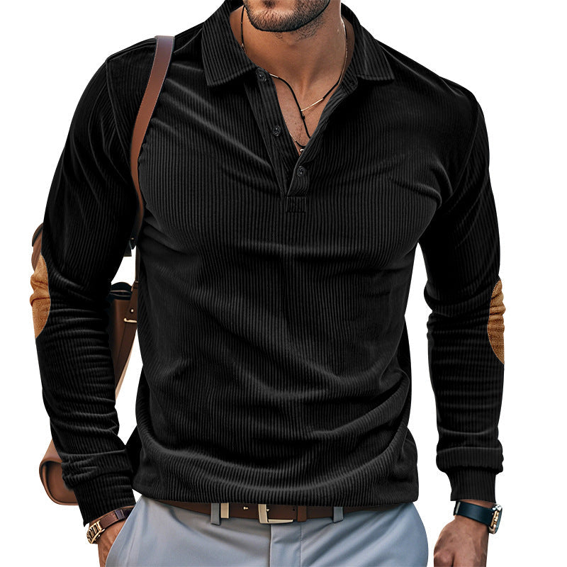 Herren Langarm-Shirt mit Rippenstoff und Contrast-Ellbogenpatches Modern