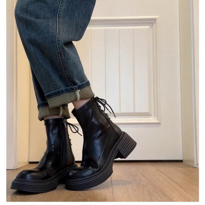 Damen Stiefeletten Plateau Komfort Schnürsenkel Modern