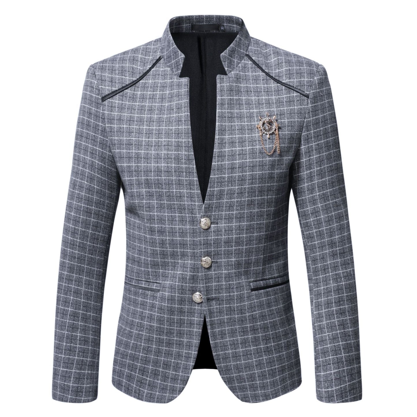 Herren Blazer Stehkragen Karo Modern