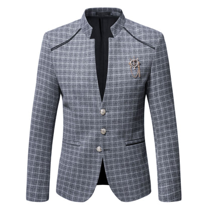 Herren Blazer Stehkragen Karo Modern