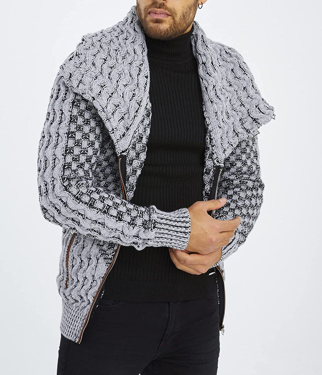Herren Strickjacke Asymmetrisch Zopfmuster Modern