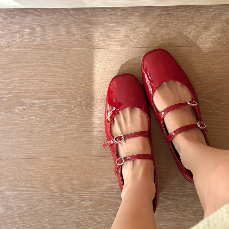 Damen Ballerinas Elegant mit Riemen und Strasssteinen