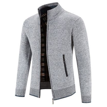 Herren Strickjacke Warm mit Reißverschlusstaschen und Hochkragen